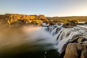A scenic view of Twin Falls in Idaho during an early morning.